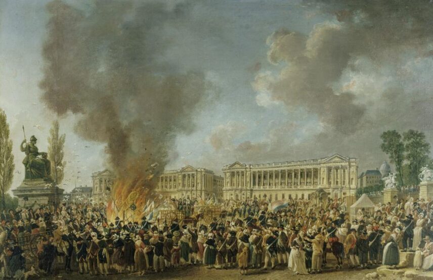 Pierre-Antoine Demachy (1723-1807), La fête de l’Unité et de la Réunion sur la place de la Révolution, vers 1793. Huile sur toile, 48 x 75 cm. Paris, musée Carnavalet – Histoire de Paris.