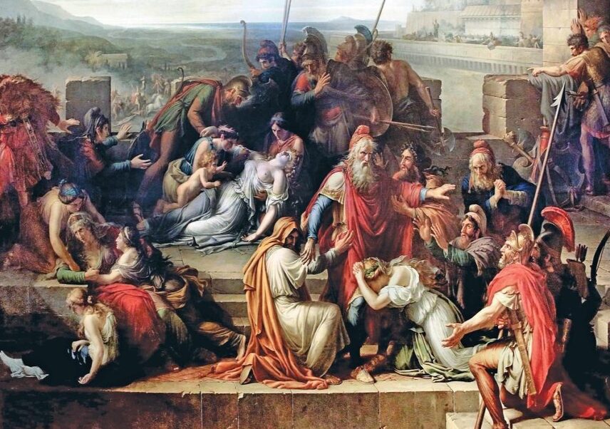 Étienne-Barthélemy Garnier, La Consternation de Priam et de sa famille après le combat d’Achille et d’Hector, 1800. Huile sur toile, 413 x 576 cm. Angoulême, musée des Beaux-Arts.