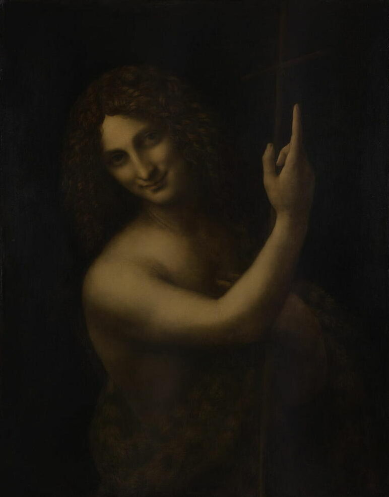 Léonard de Vinci, Saint Jean Baptiste, vers 1508-1509. Huile sur bois (noyer), 72,9 x 56,6 cm. Paris, musée du Louvre.
