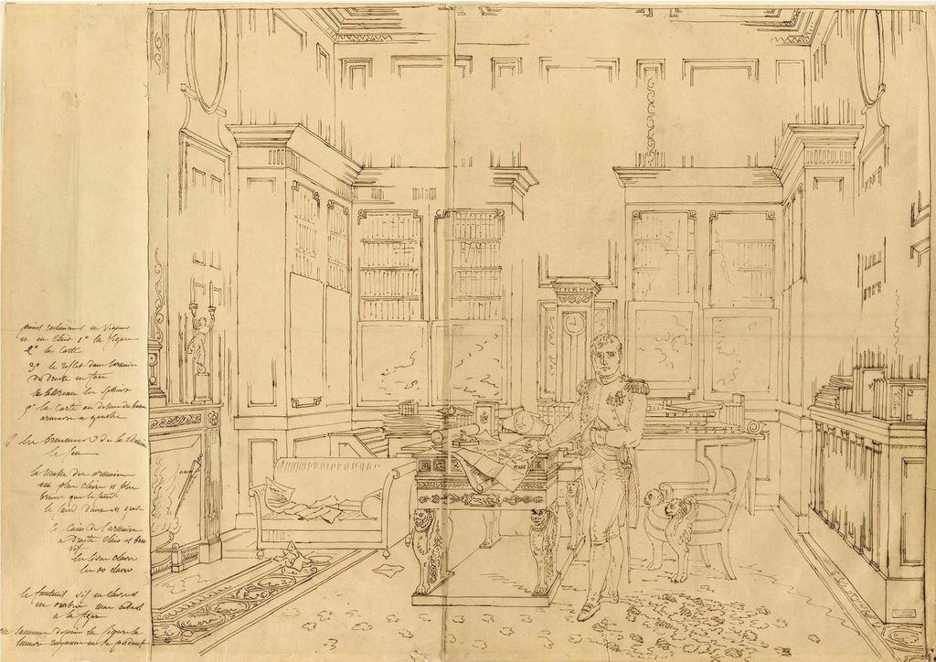 Copie d'après François baron Gérard, L’Empereur dans son cabinet aux Tuileries. Plume et encre brune sur papier calque, 53,4 x 76 cm. Paris, musée du Louvre, département des Arts graphiques.