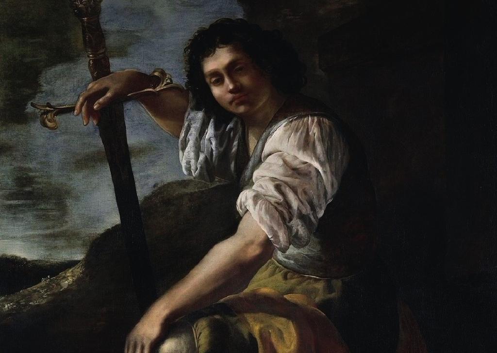 Artemisia Gentileschi (1593-vers 1654), David avec la tête de Goliath (détail après restauration), 1638-1640. Huile sur toile, 202 x 137 cm. Collection particulière.