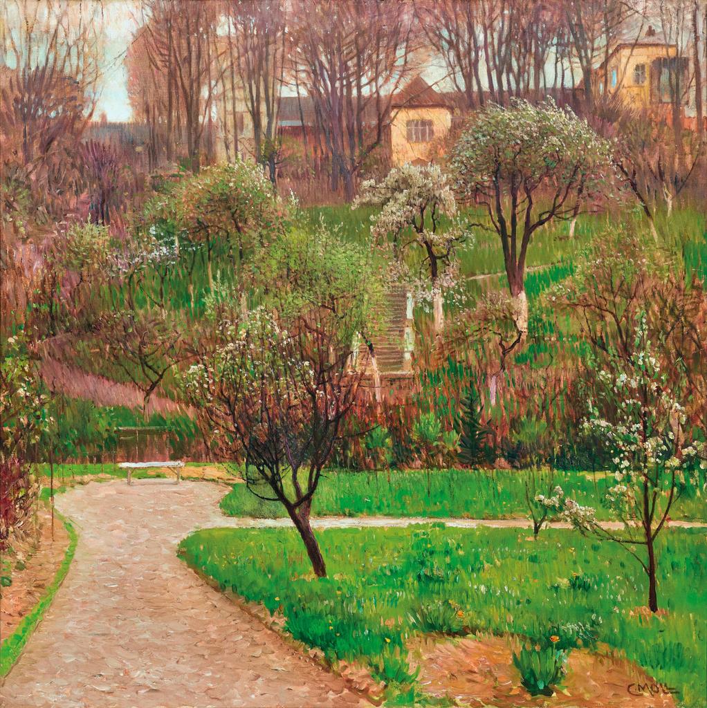 Carl Moll (1861-1945), Jardin à Döbling, 1908. Huile sur toile, 100 x 100 cm. Vente Vienne, Dorotheum, 20 mai 2025. Estimé : 100 000/180 000 €. Adjugé : 536 750 € (frais inclus).