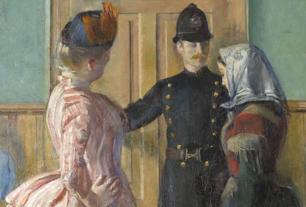 Christian Krohg, Albertine dans la salle d’attente du médecin de la police [Albertine i politilegensventeværelse] (détail), 1885-1887. Huile sur toile, 210 x 325,4 cm. Oslo, Nasjonalmuseet. 