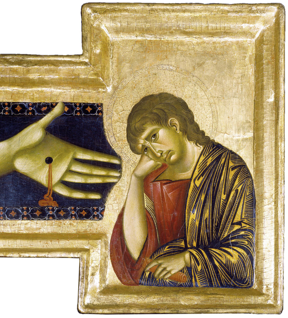 Cenni di Pepo, dit Cimabue, Crucifix, Saint Jean (détail), vers 1270. Tempera et or sur bois, 336 x 267 cm. Arezzo, église San Domenico. 