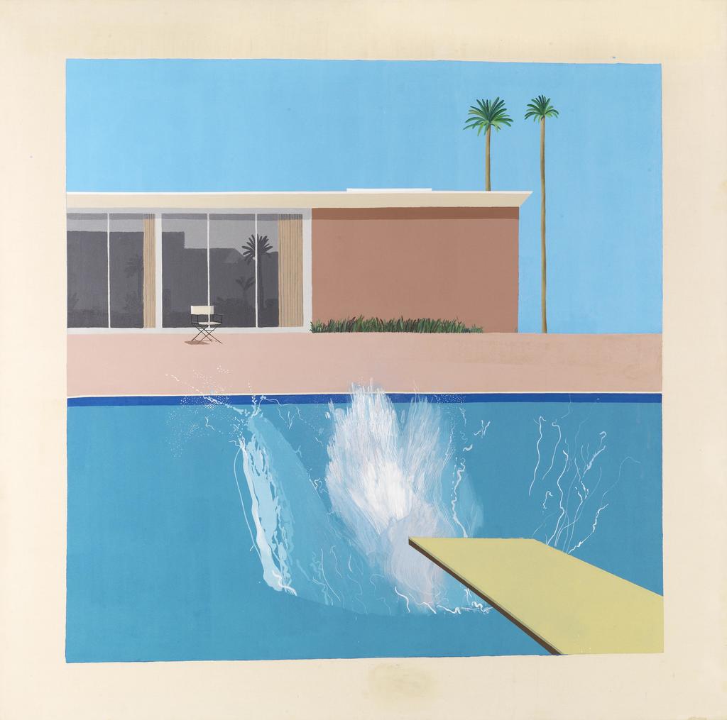 David Hockney (né en 1937), A Bigger Splash, 1967. Acrylique sur toile, 242,5 x 243,9 x 3 cm. 