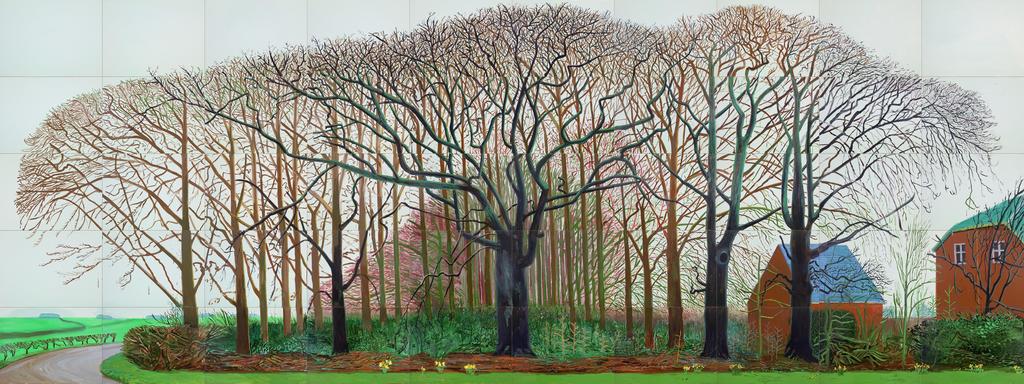 David Hockney (né en 1937), Bigger Trees near Warter ou Peinture sur le motif pour le nouvel âge post-photographique, 2007. Huile sur cinquante toiles, 457,2 x 1219,2 cm. 