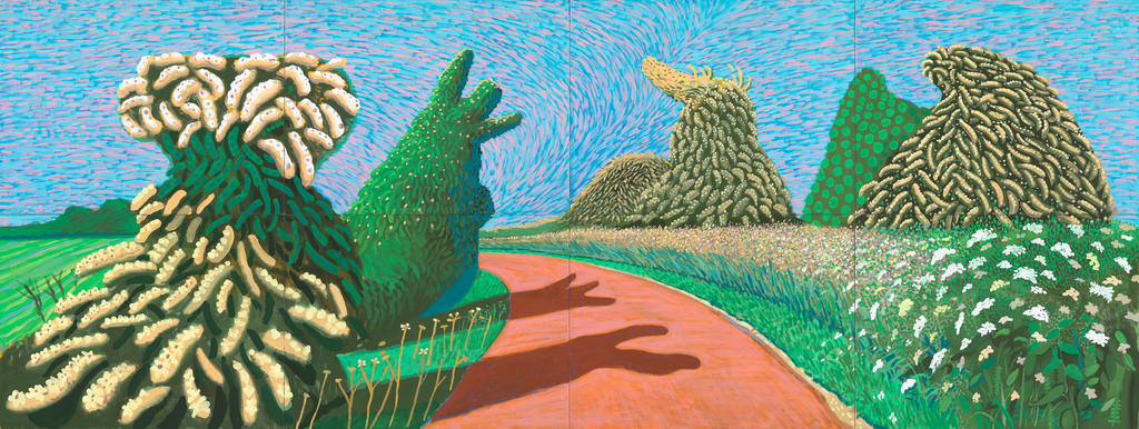 David Hockney (né en 1937), May Blossom on the Roman Road, 2009. Huile sur huit toiles, 182,9 x 487,7 cm.