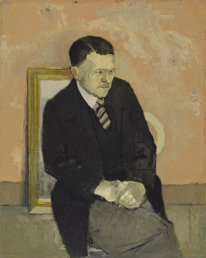 David Hockney (né en 1937), Portrait of my father, 1955. Huile sur toile, 50,8 x 40,6 cm. 