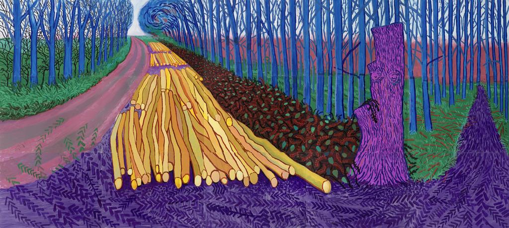 David Hockney (né en 1937), Winter Timber, 2009. Huile sur quinze toiles, 274,3 x 609,6 cm. 