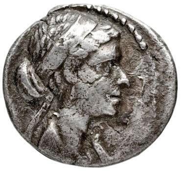 Drachme frappée à Alexandrie en l’an 6 du règne de Cléopâtre VII, soit 47/46 avant notre ère. Au droit : buste diadémé de Cléopâtre VII.