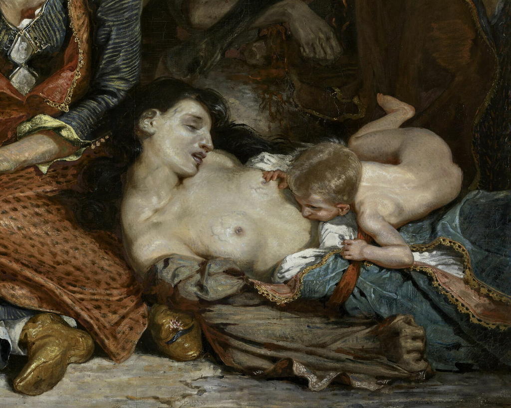 La restauration a permis de mettre en valeur la manière dont l’artiste transcrit sur les chairs les effets d’une mort qui vient de s’accomplir (marbrures sur tout le corps, visage aux yeux cernés, crispation du bras).