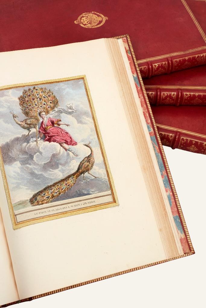 Fables choisies mises en vers, Jean de La Fontaine, illustré par Jean-Baptiste Oudry (1755-1759), estimé entre 150 000 et 200 000 €. Adjugé : 378 000 € (lot 23). Vente Christie’s du 22 mai 2025. Expert : Adrien Legendre.
