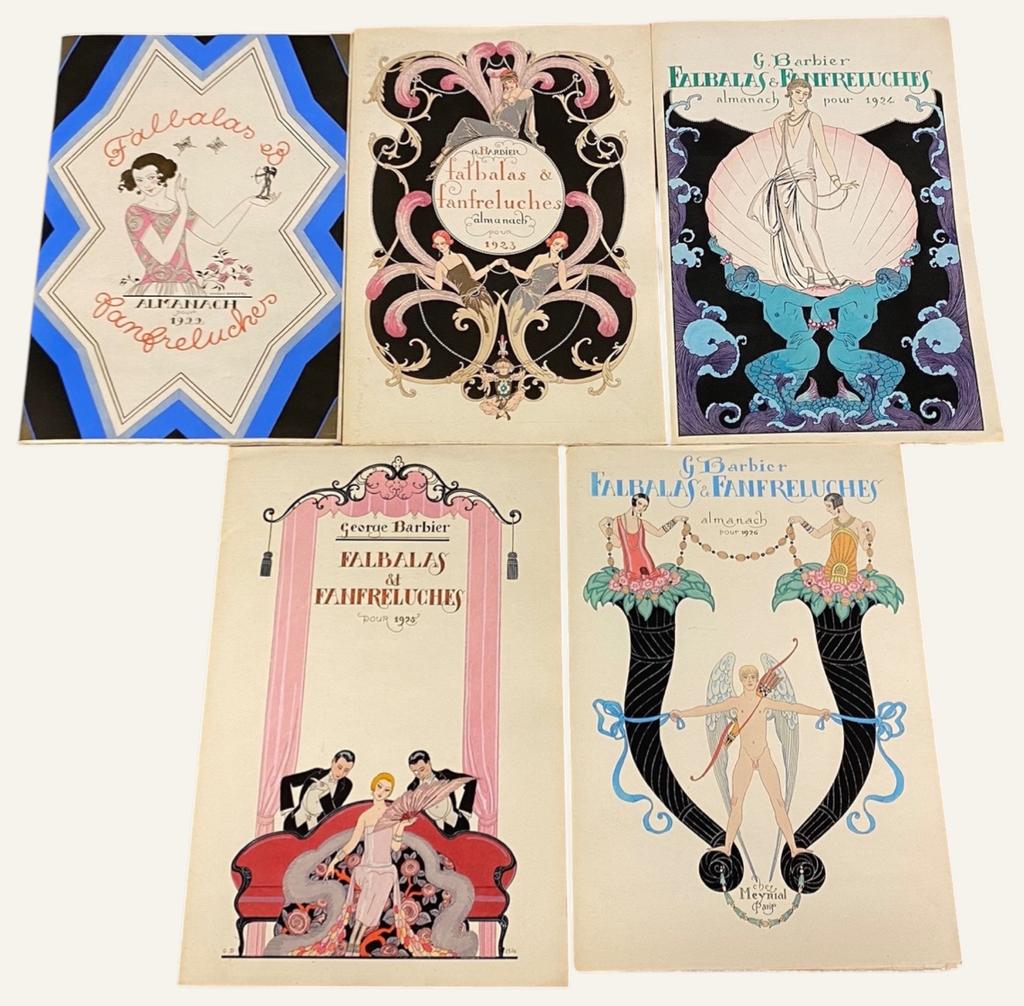Falbalas et Fanfreluches. Almanach des modes présentes, passées et futures, illustrations de George Barbier (1922–1926), estimé entre 2 000 et 3 000 €. Adjugé : 3 640 € (lot 88). Vente Delon-Hoebanx du 21 mai 2025. Experts : Gäelle Cambon et Antoine Cahen.
