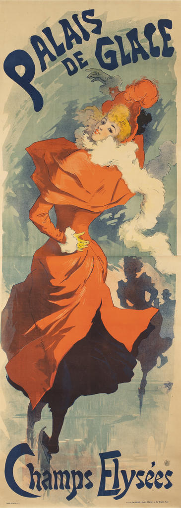 Jules Chéret (1836-1932), Palais de Glace Champs-Élysées, 1894, lithographie, 238 x 87 cm, Impr. Chaix, Paris. 