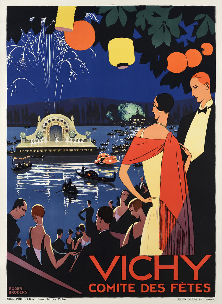 Roger Broders (1883-1953), Vichy Comité des fêtes, 1930, lithographie, 107 x 79 cm, Impr. Lucien Serre & Cie, Paris (archives Galerie Documents).