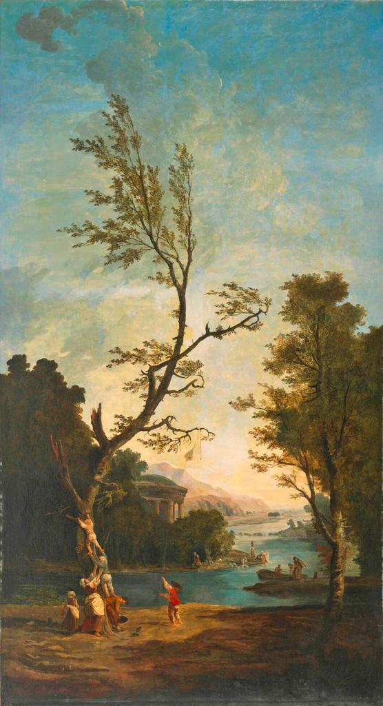 Hubert Robert (1733-1808), Le Cerf-volant. Porte une signature « H Robert » en bas à droite. Huile sur toile, 278 x 153 cm. Estimé : 80 000/100 000 €. Adjugé : 151 200 € (frais inclus).