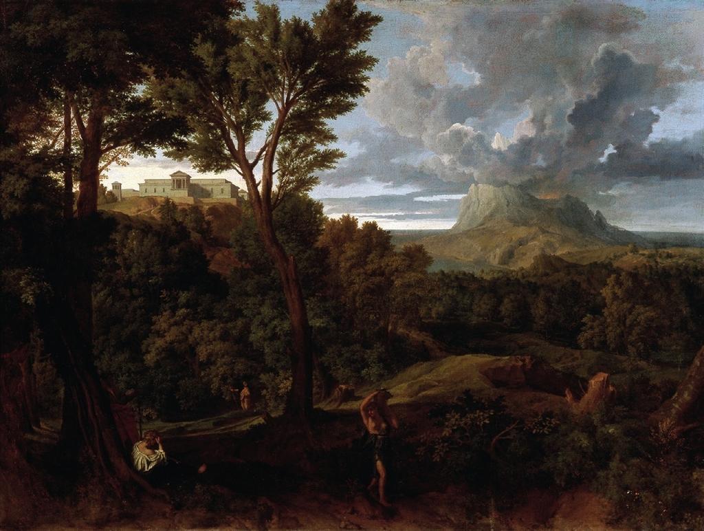 Jean-François Millet, dit Francisque Millet (1642-1679), Paysage classique, XVIIᵉ siècle. Huile sur toile, 96 x 128 cm. Paris, musée du Louvre.