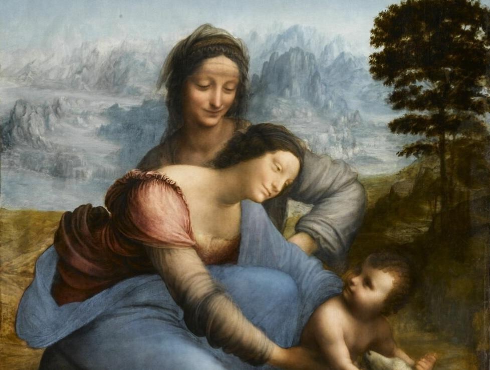 Sainte Anne, la Vierge et l'Enfant Jésus, dite La Sainte Anne (détail), vers 1503-1519. Huile sur bois, 168,4 x 113 cm. Paris, musée du Louvre.