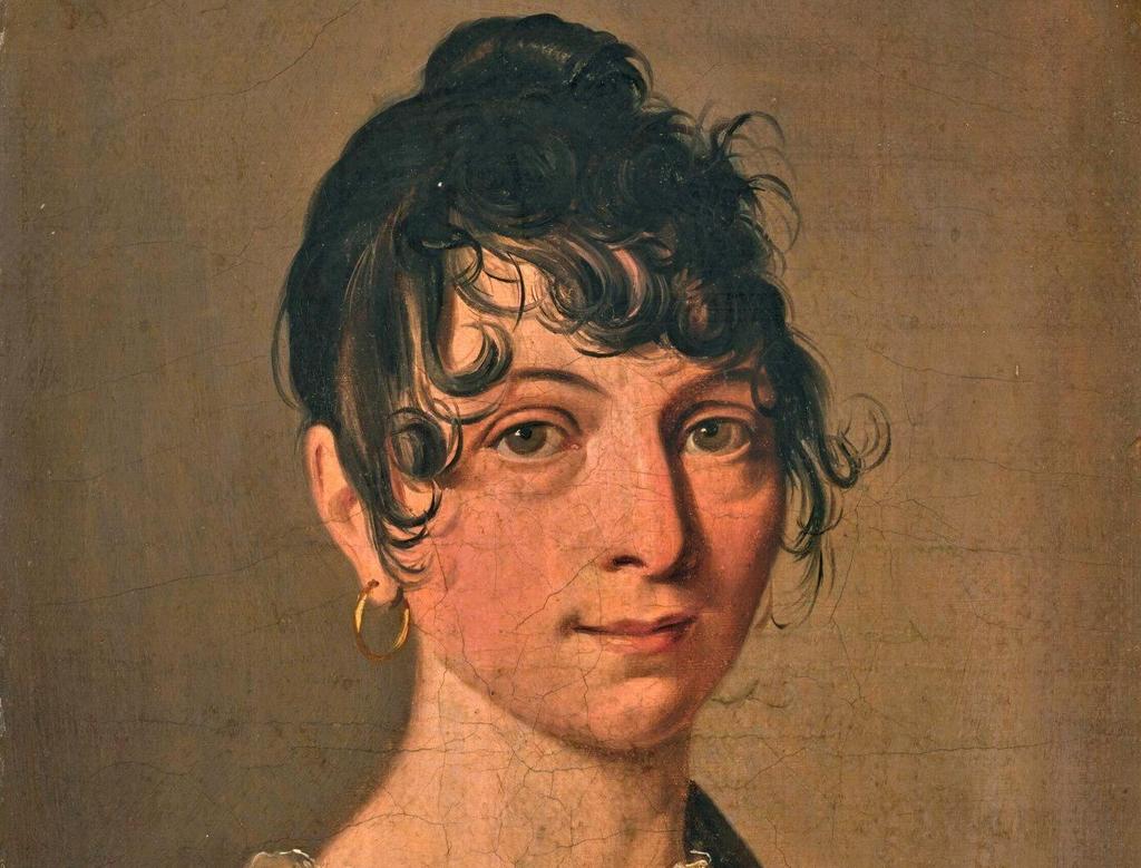 Louis-Léopold Boilly (1761-1845), Portrait d’une jeune femme en robe blanche (détail). Huile sur toile, 21,8 x 16,8 cm. Estimé : 1 000/2 000 €. Adjugé : 11 970 € (frais inclus).