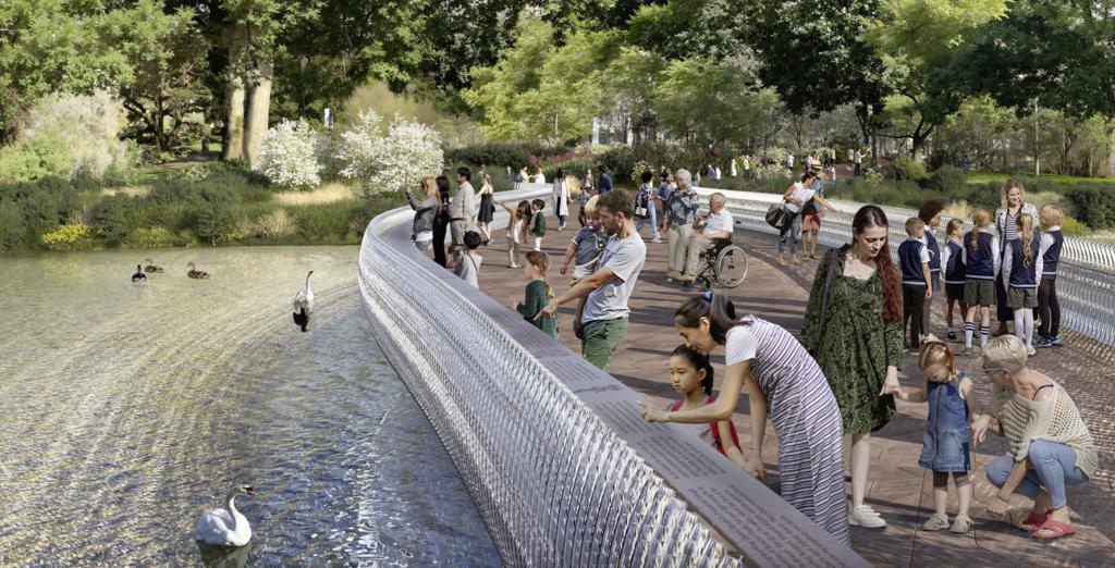 Le pont de l’Unité, en verre translucide, sera le cœur du projet de mémorial dédié à Elizabeth II. 