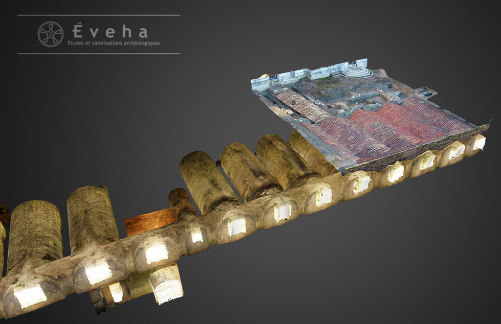 Modélisation 3D d’une partie du cryptoportique du XVIIIe siècle et de la fouille menée par Éveha en 2023.