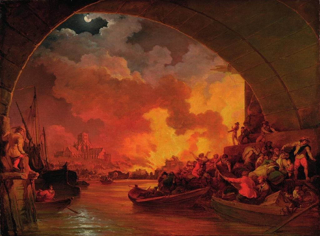 Philippe-Jacques de Loutherbourg (1740-1812), Le Grand Incendie de Londres, vers 1797. Huile sur toile, 60 x 81,3 cm. Yale Center for British Art, Paul Mellon Collection.