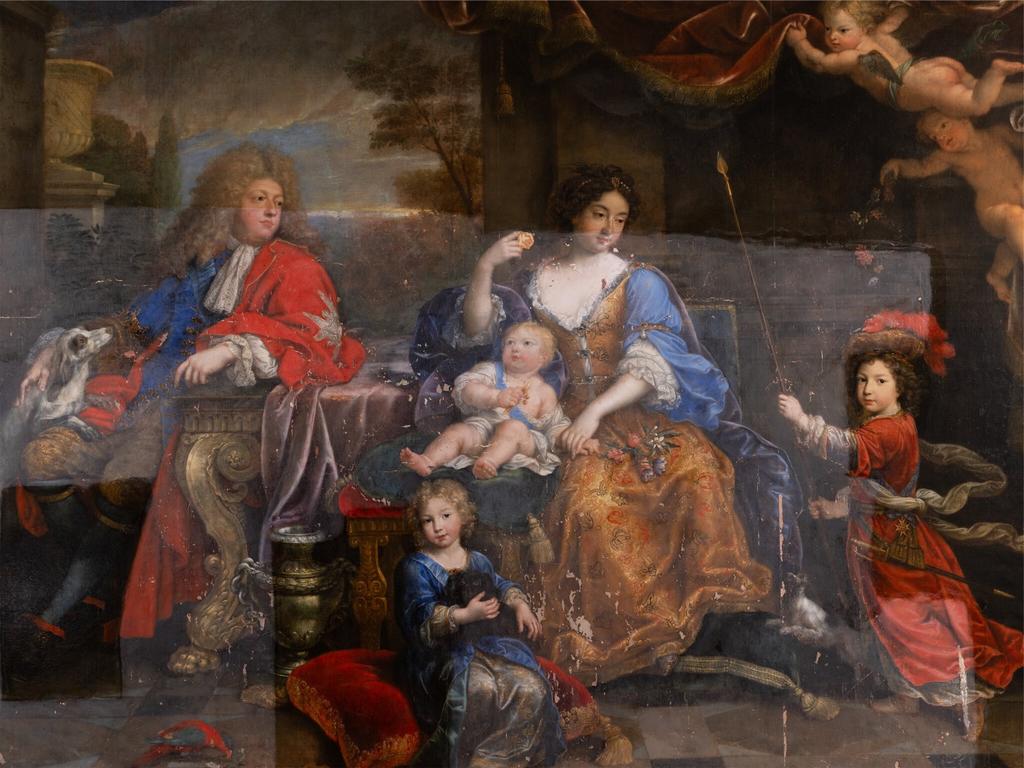 Pierre Mignard (1612-1695), La Famille du Grand Dauphin, Louis de France, en cours de restauration. Versailles, musée national des châteaux de Versailles et de Trianon. 