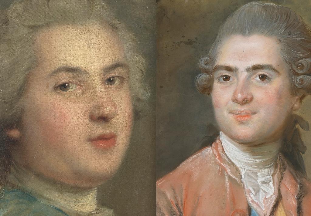À GAUCHE : Jean-Marc Nattier (1685-1766), Portrait de Louis-Ferdinand, dauphin de France, fils de Louis XV (détail). Huile sur toile, 51 x 39,5 cm ; À DROITE : Élisabeth Vigée Le Brun (1755-1842), Louis Stanislas Xavier de France, comte de Provence (détail), 1776. Pastel sur papier collé sur toile, 70 x 58 cm. Versailles, musée national des châteaux de Versailles et de Trianon.