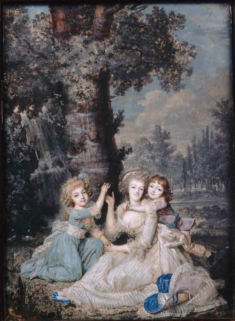 François Dumont (1751-1831), Portrait de la reine Marie-Antoinette, de sa fille et de son second fils. Miniature sur ivoire, 19,5 x 14,3 cm. Paris, département des Arts graphiques du musée du Louvre.