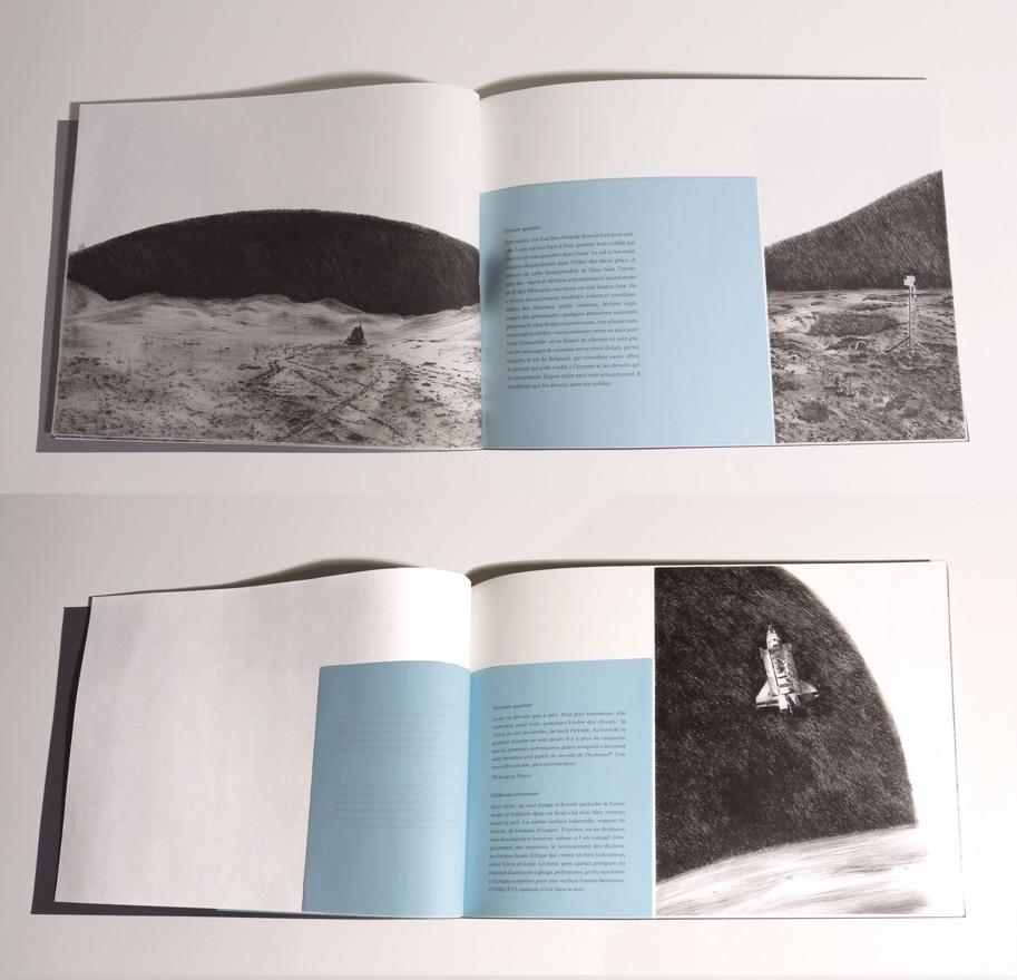 Éditions Sylvie Clairet, For Sale, livre autour de l’exploitation spatiale des ressources, texte original, 6 gravures à la pointe sèche et autres techniques sur papier de riz, sous dossier sanglé, 2023.