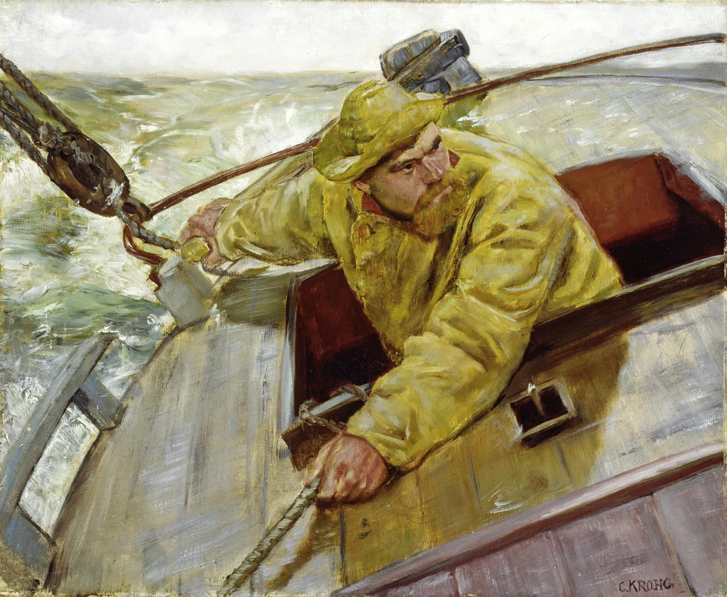 Christian Krohg, La Barre sous le vent ! [Hardt le], 1882. Huile sur toile, 50 x 60 cm. Oslo, Nasjonalmuseet.