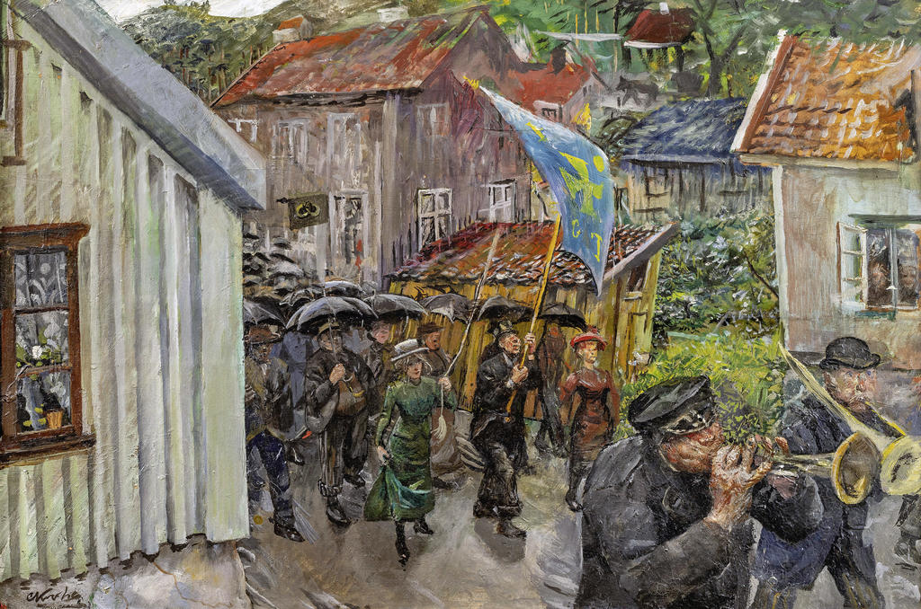 Christian Krohg, Défilé du dimanche des abstinents [Totalistenes søndagsutflukt]. Huile sur panneau, 55 x 80,5 cm. Collection particulière.