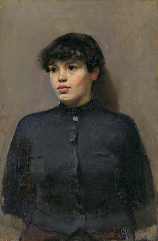 Christian Krohg, Jossa, 1886. Huile sur toile, 81,8 x 54,5 cm. Oslo, Nasjonalmuseet. C’est sous les traits de cette jeune femme que Krohg représente Jossa, l’amie d’Albertine dans le roman. Le peintre a réalisé plusieurs tableaux qui se rapportent à l’histoire.