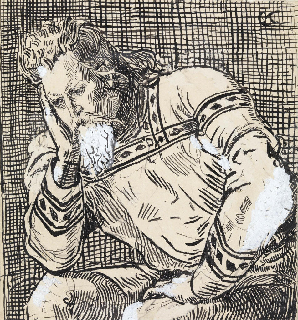 Christian Krohg, Le chef Håkon [Håkon Jarl], 1895‑99. Plume et encre, gouache sur papier, 15,3 x 14,2 cm. Oslo, Nasjonalmuseet.