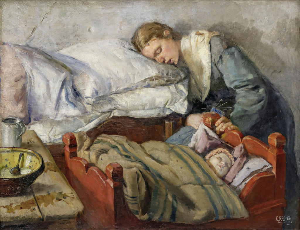 Christian Krohg, Mère endormie [Sovende mor], 1883. Huile sur toile, 107,5 x 142 cm. Bergen, Kode Bergen Art Museum. 