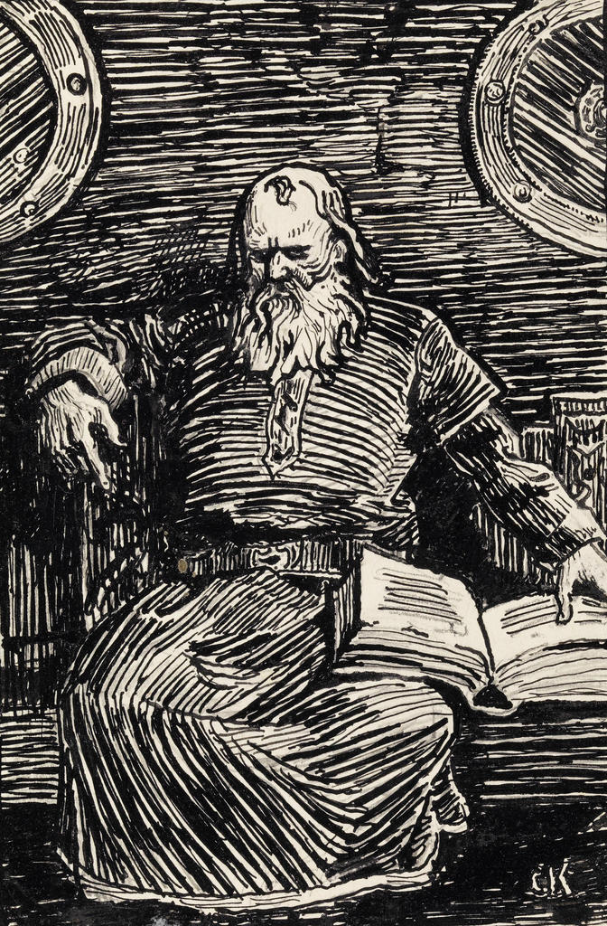 Christian Krohg, Snorri Sturluson, 1899. Plume et encre, crayon sur papier, 22,8 x 16,6 cm. Oslo, Nasjonalmuseet.