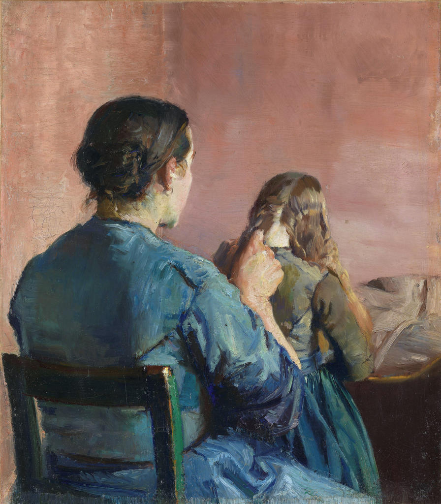 Christian Krohg, Le Tressage des cheveux [Håret flettes], 1888. Huile sur toile, 56 x 49 cm. Oslo, Nasjonalmuseet. 