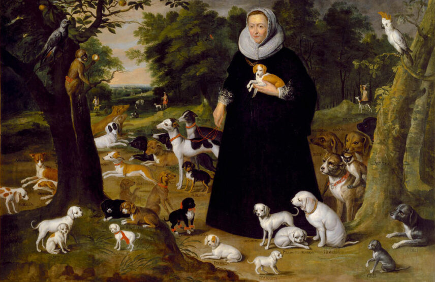 Anonyme, Portrait de femme dite « La dame aux chiens », XVIIe siècle. Huile sur toile. Paris, musée du Louvre.