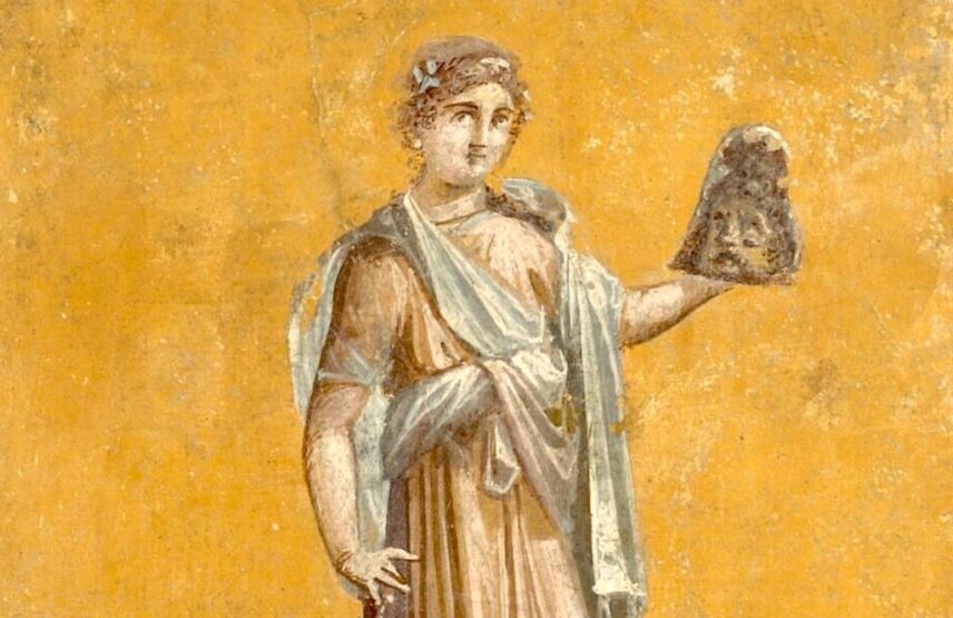 Enduit peint pompéien : Melponène. 62-79. Paris, musée du Louvre, DAGER.