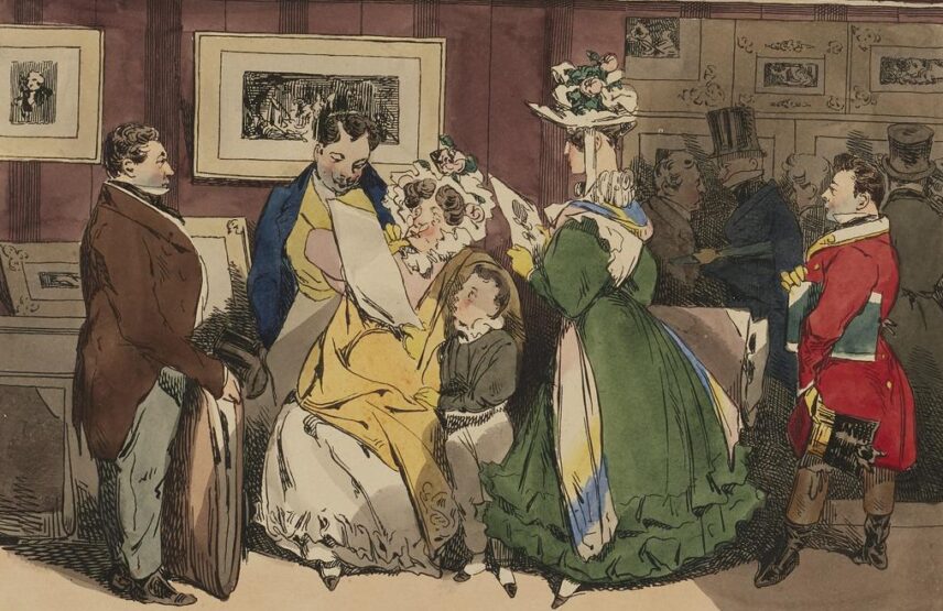 Henry Monnier, Marchand d'estampe, de la série Intérieur des boutiques de Paris, vers 1828. Lithographie sur papier vélin, 25,4 x 34,3 cm (feuille). Paris, Maison de Balzac.