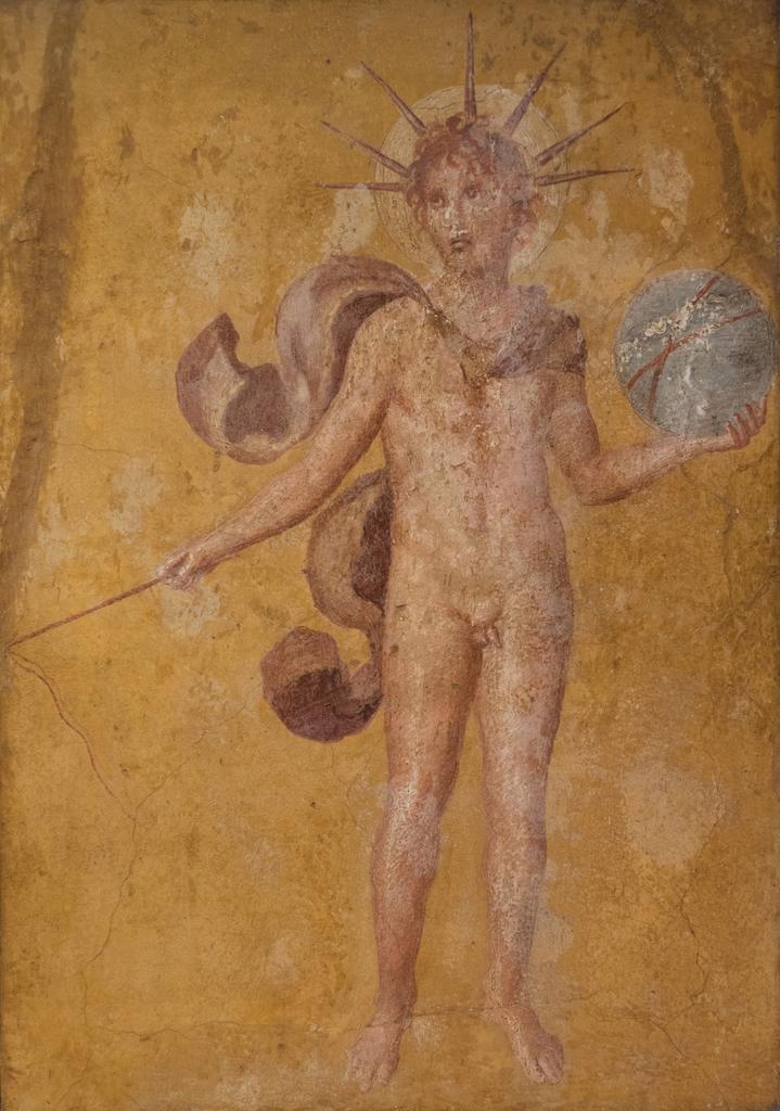 Apollon cosmocrator, Pompéi, Ier siècle. Fresque, 80 x 55 x 7 cm. Naples, musée archéologique national. 