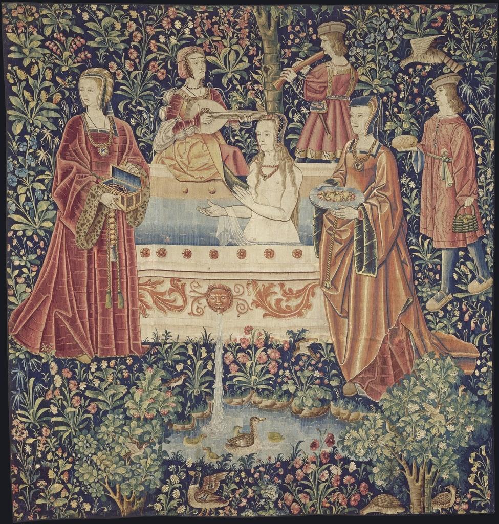 Le Bain, tenture de la Vie seigneuriale, Pays-Bas du Sud, vers 1520. Tapisserie en laine et soie, 287 x 365 cm.