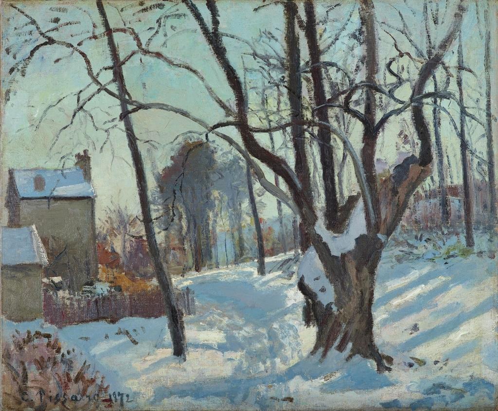 Camille Pissarro, Chemin creux, Louveciennes, neige, 1872. Huile sur toile, 46 x 55 cm. Essen, Musée Folkwang.