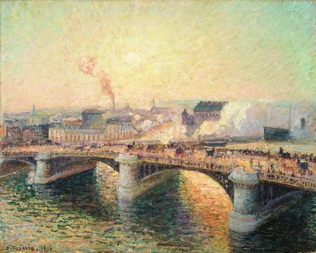 Camille Pissarro, Le Pont Boieldieu à Rouen. Soleil Couchant. Huile sur toile, 74,2 x 92,5 cm. Birmingham, Birmingham Museum and Art Gallery.
