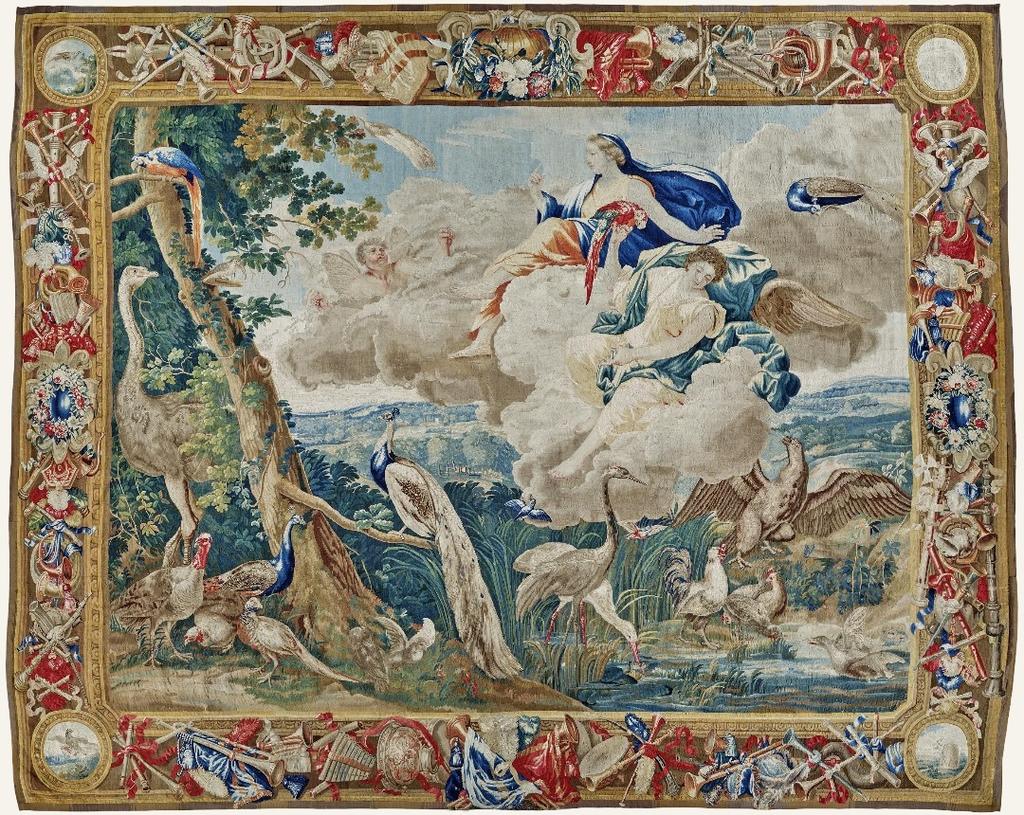 Manufacture royale de Beauvais, d’après Charles Le Brun, L'Air, de la Tenture des Éléments, fin du XVIIᵉ siècle, vers 1690. Laine et soie, 410 x 490 cm. Vente Paris Drouot, Giquello, 22 mai 2025. Estimé : 30 000/40 000 € Adjugé : 98 906 € (frais inclus)