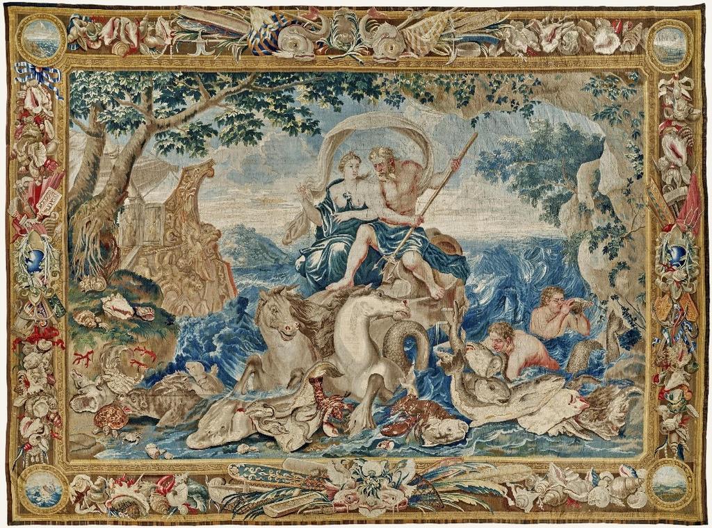Manufacture royale de Beauvais, d’après Charles Le Brun, L'Eau, de la Tenture des Éléments, fin du XVIIᵉ siècle, vers 1690. Laine et soie, 410 x 550 cm. Vente Paris Drouot, Giquello, 22 mai 2025. Estimé : 30 000/40 000 € Adjugé : 112 094 € (frais inclus).