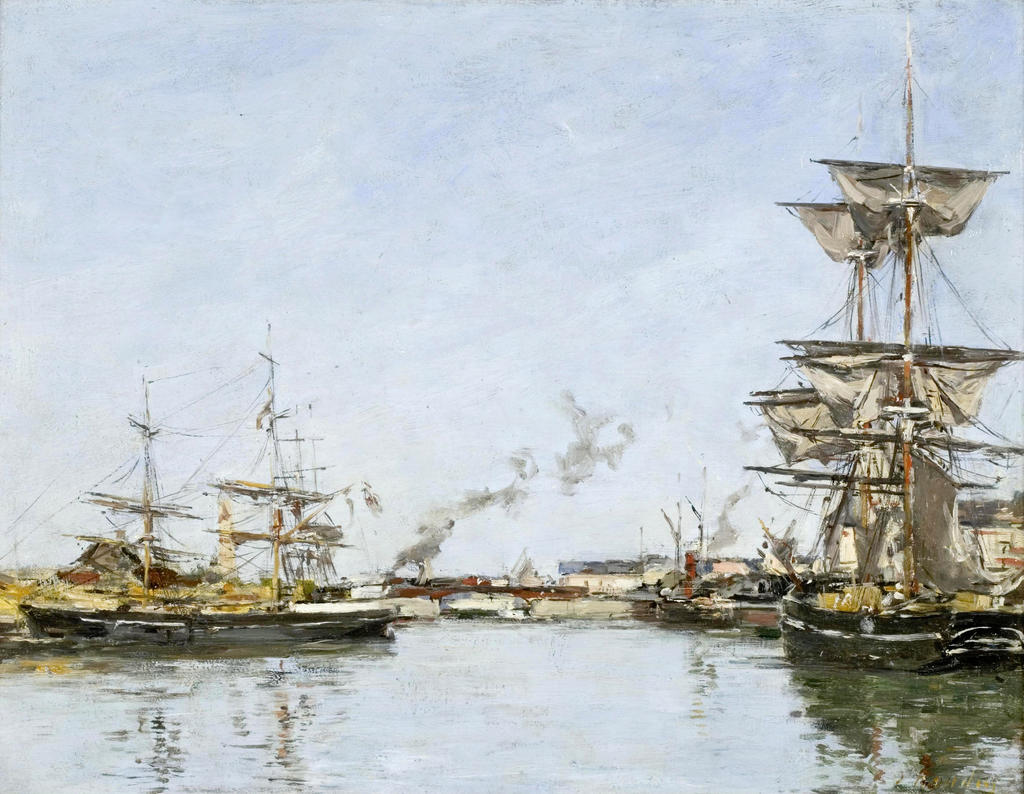 Eugène Boudin, Le Bassin de Deauville, vers 1886-1887. Huile sur bois, 32 x 41 cm. Le Havre, musée d’Art moderne André Malraux – MuMa.