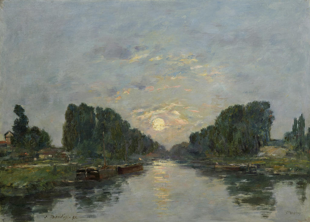 Eugène Boudin, Saint-Valéry-sur-Somme, effet de lune sur le canal, 1891. Huile sur toile, 40,5 x 55,8 cm. Collection de Yann Guyonvarc’h.
