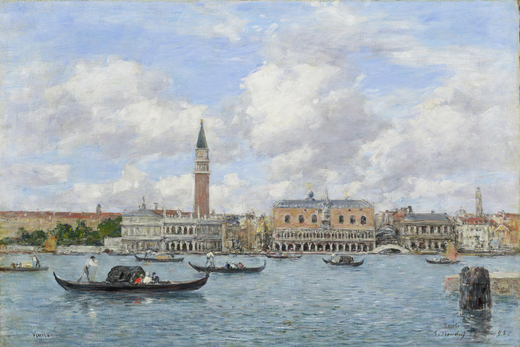 Eugène Boudin, Venise, le campanile, le palais Ducal, 1895. Huile sur toile, 49,4 x 73,3 cm. Collection de Yann Guyonvarc’h.