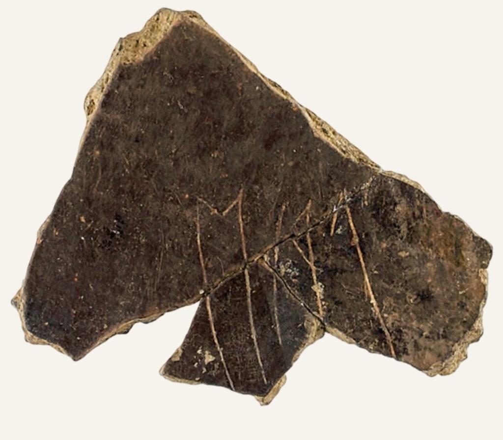 Fragment de coupe en céramique locale inscrite de Montmorot (Jura), première moitié du VIᵉ siècle avant notre ère.